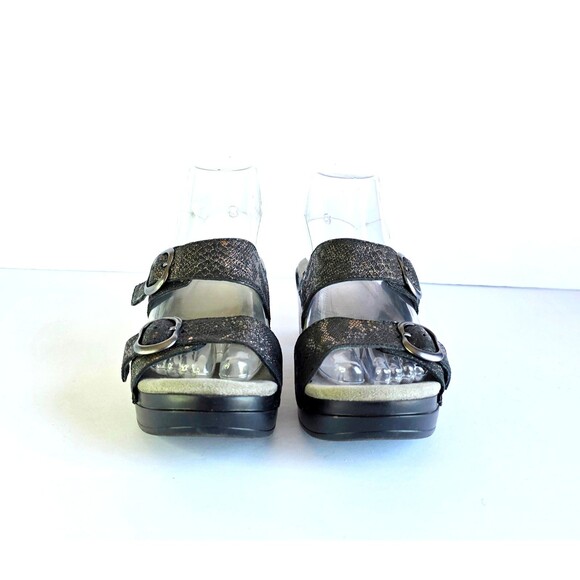 DANSKO Sophie Sandals Metallic Python Leather Sz 37 6.5 7 Black Sparkly Comfort - Picture 7 of 14